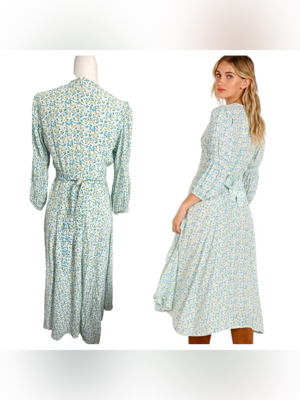 Faithfull The Brand Maud Midi Dress Tilde Floral Print Blue White Rayon Size 6 M - Picture 3 of 16